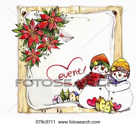 snowmen and a letter View Large Illustration Clip Art - snowmen and a letter. Fotosearch