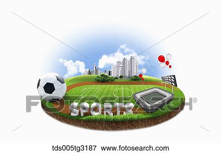 Spors with a ball and stadium View Large Illustration Stock Illustration - Spors with a ball and stadium. Fotosearch
