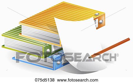 Stacks of files and a pencil and paper View Large Illustration Stock Illustration - Stacks of files and a pencil and paper. Fotosearch