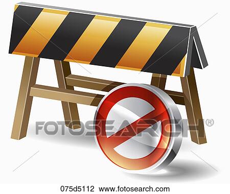 Drawing - Stop sign and a barrier. Fotosearch