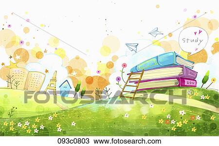 Drawing - The big books in the park. Fotosearch