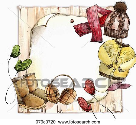 Clipart - The frame with clothes for winter time. Fotosearch