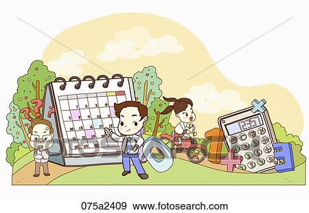 The image of study with a calendar and a calculator View Large Illustration Stock Illustration - The image of study with a calendar and a calculator. Fotosearch