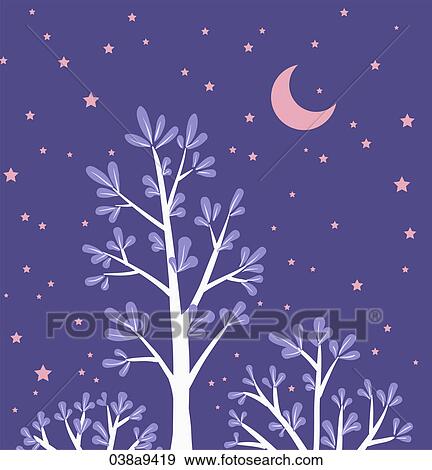 The image of trees at night View Large Illustration Stock Illustration - The image of trees at night . Fotosearch