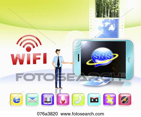 The internet connection functions of the smart phone View Large Illustration Clipart - The internet connection functions of the smart phone. Fotosearch