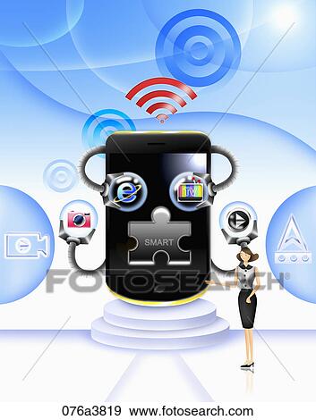 Stock Illustration - The internet connection functions of the smart phone. Fotosearch