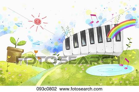The piano keys in the park View Large Illustration Drawing - The piano keys in the park. Fotosearch