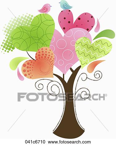 Clipart - Tree with hearts and birds. Fotosearch