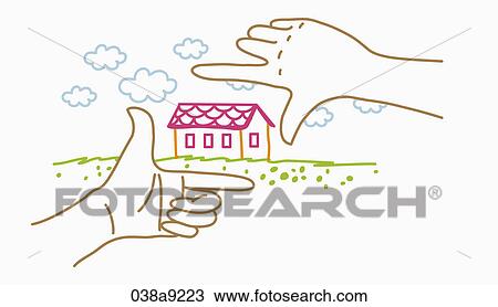 Drawing - Two hands and a house. Fotosearch