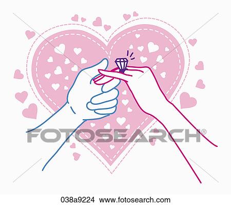 Stock Illustration - Two hands with one hand with a wedding ring. Fotosearch
