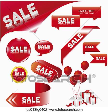 Drawing - Various icons for sale in red. Fotosearch