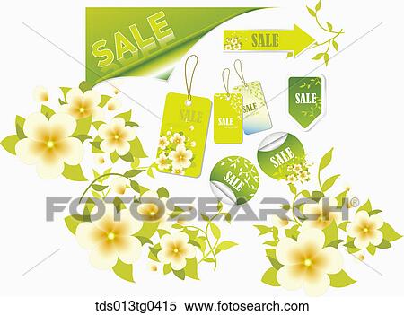 Stock Illustration - Various icons for sale with flowers and leaves. Fotosearch