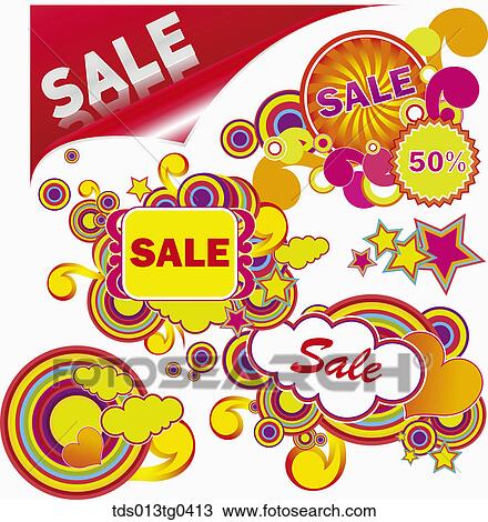 Drawing - Various icons with bubbles for sale. Fotosearch
