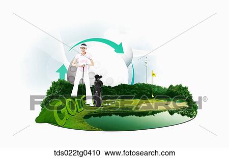 Clipart - Various image of GOLF with a field and a lake. Fotosearch