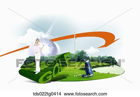 Various image of GOLF with a field and orange arrow View Large Illustration Stock Illustration - Various image of GOLF with a field and orange arrow. Fotosearch