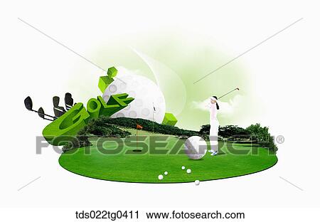 Various image of GOLF with a field View Large Illustration Clip Art - Various image of GOLF with a field. Fotosearch