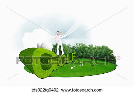 Various image of GOLF with a field View Large Illustration Drawing - Various image of GOLF with a field. Fotosearch