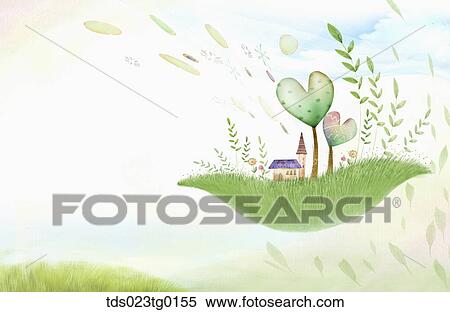 Stock Illustration - Various image of hearts tree anda house. Fotosearch