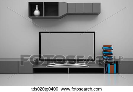 Clipart - Various modern interior design of a television and shelf. Fotosearch