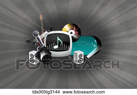 Stock Illustration - Various musical icons with a monitor . Fotosearch