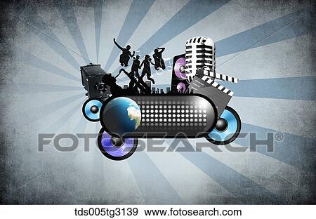 Various musical icons with people and a globe View Large Illustration Stock Illustration - Various musical icons with people and a globe. Fotosearch