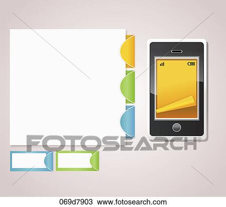 Various note papers and smart phone View Large Illustration Drawing - Various note papers and smart phone. Fotosearch