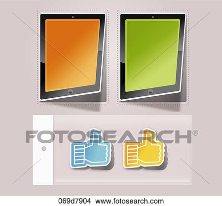 Stock Illustration - Various note papers and thumbs up signs. Fotosearch