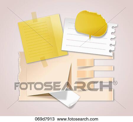 Drawing - Various note papers . Fotosearch