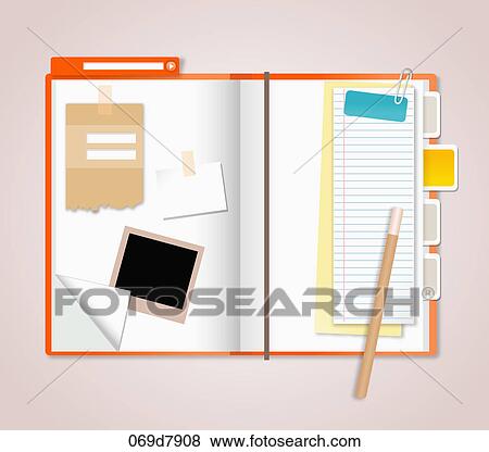 Stock Illustration - Various note papers with wooden clips. Fotosearch