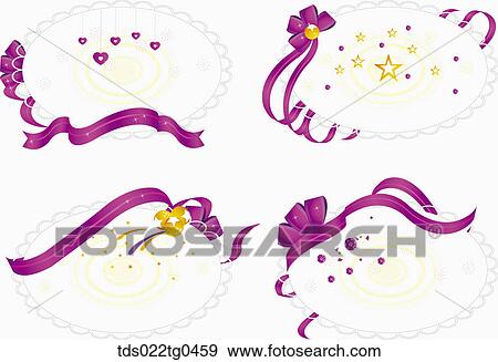 Various oval postcards with purple ribbons View Large Illustration Stock Illustration - Various oval postcards with purple ribbons. Fotosearch