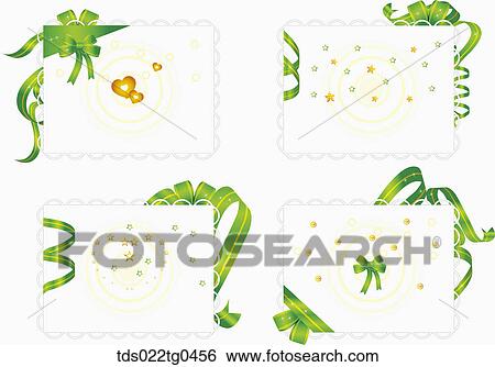 Stock Illustration - Various rectangle postcards with green ribbons . Fotosearch