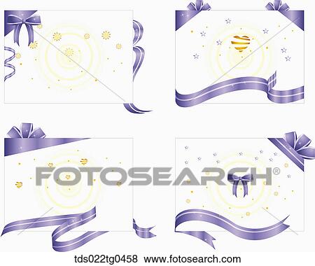 Stock Illustration - Various rectangle postcards with navy ribbons . Fotosearch