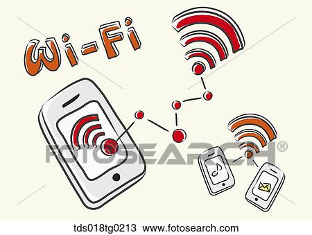 Various smart phone applications of Wi-Fi View Large Illustration Drawing - Various smart phone applications of Wi-Fi. Fotosearch