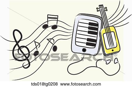 Stock Illustration - Various smart phone applications of music. Fotosearch