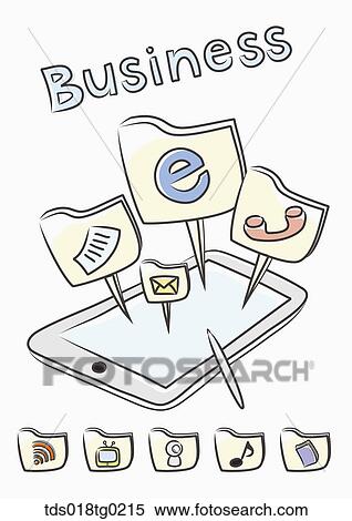 Stock Illustration - Various smart phone applications of Business. Fotosearch