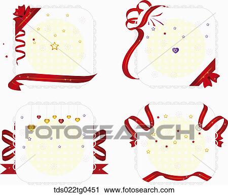 Various square postcards with red ribbons and stars View Large Illustration Clip Art - Various square postcards with red ribbons and stars. Fotosearch