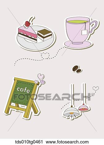 Clip Art - Various types of icons for cafe and desserts. Fotosearch