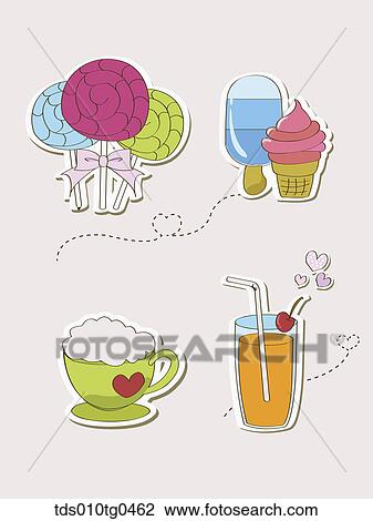 Various types of icons for cafe and desserts View Large Illustration Drawing - Various types of icons for cafe and desserts. Fotosearch