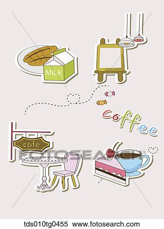 Various types of icons for cafe and desserts View Large Illustration Stock Illustration - Various types of icons for cafe and desserts. Fotosearch