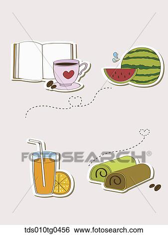 Various types of icons for cafe and desserts View Large Illustration Stock Illustration - Various types of icons for cafe and desserts. Fotosearch