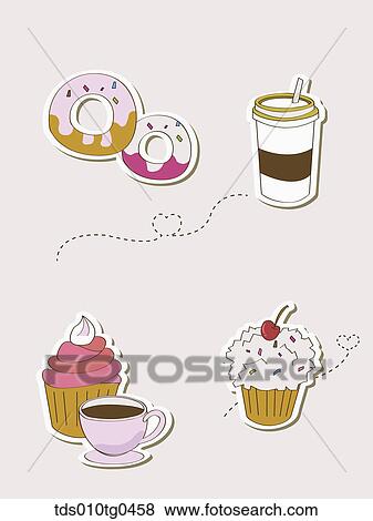 Various types of icons for cafe and desserts View Large Illustration Stock Illustration - Various types of icons for cafe and desserts. Fotosearch