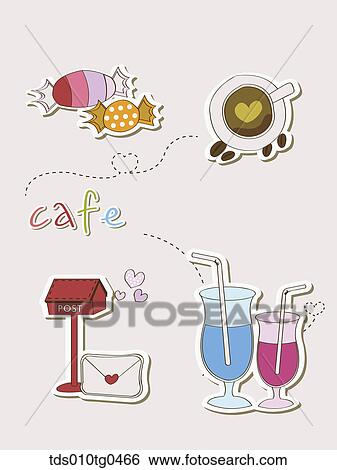 Various types of icons for cafe and desserts View Large Illustration Stock Illustration - Various types of icons for cafe and desserts. Fotosearch