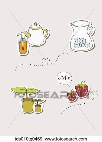 Various types of icons for cafe and desserts View Large Illustration Stock Illustration - Various types of icons for cafe and desserts. Fotosearch