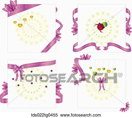 Stock Illustration - Varous square postcards with pink ribbons . Fotosearch