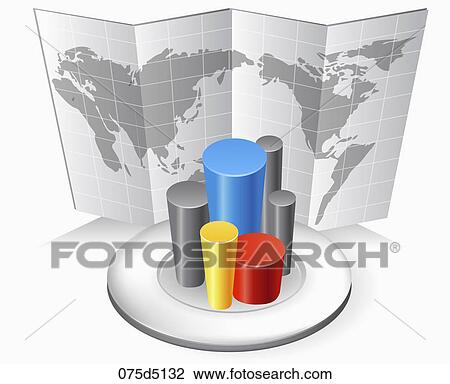 World map and circle bars View Large Illustration Drawing - World map and circle bars. Fotosearch