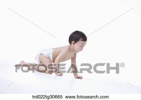 Baby boy in nappy crawling View Large Photo Image Stock Photography - Baby boy in nappy crawling. Fotosearch
