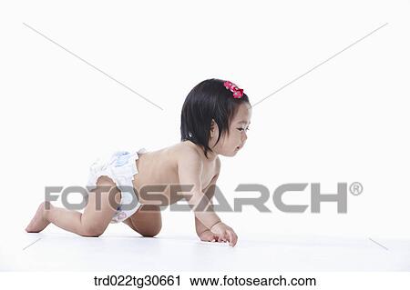 Baby girl in nappy crawling View Large Photo Image Stock Image - Baby girl in nappy crawling. Fotosearch