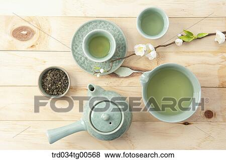 Stock Photo - Classical jade tea set with green tea . Fotosearch