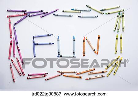 Many crayons in various colors and word FUN View Large Photo Image Stock Photo - Many crayons in various colors and word FUN. Fotosearch