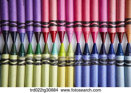 Picture - Many crayons in various colors arrayed. Fotosearch